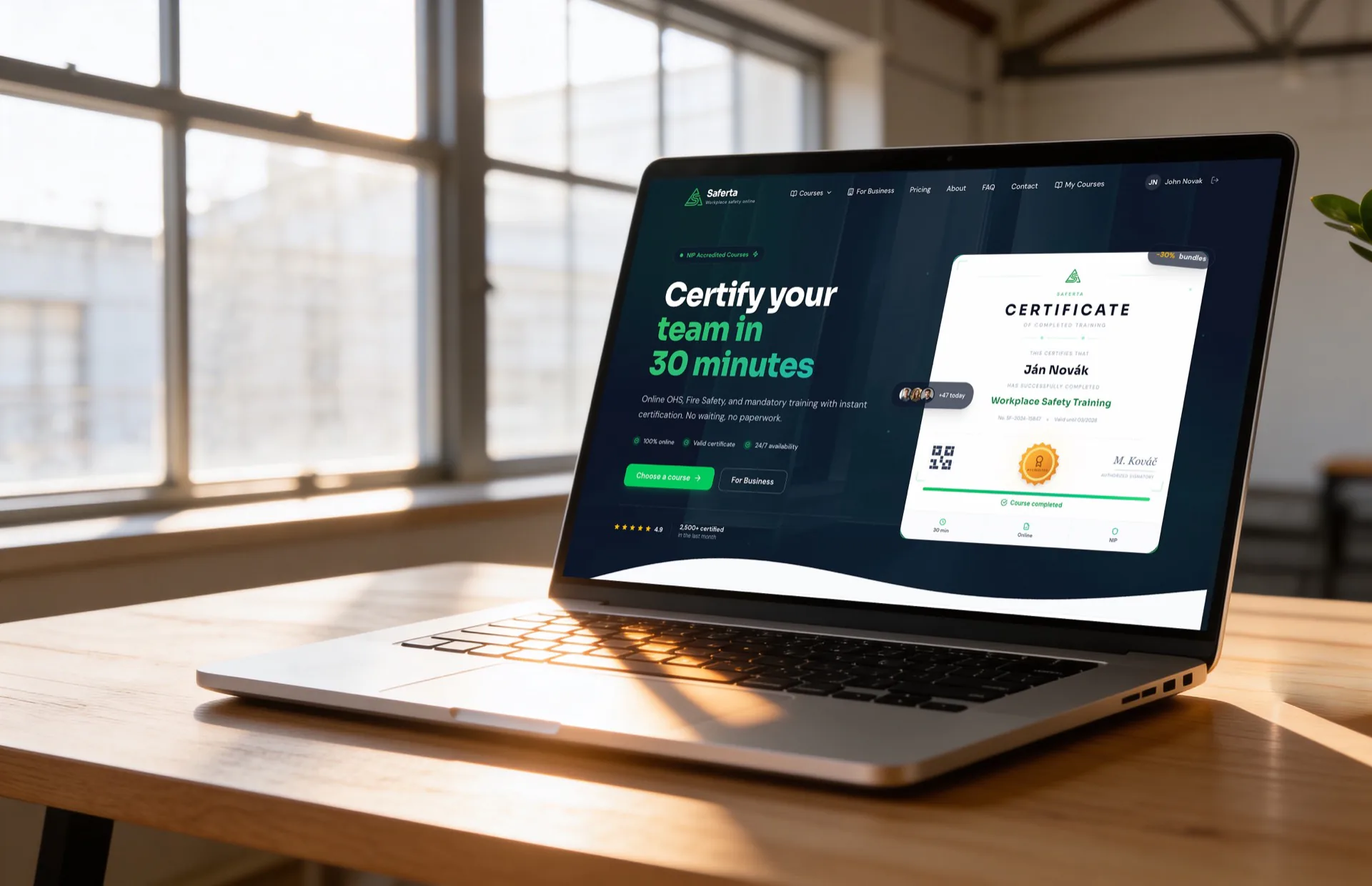 Saferta — laptop, tablet and mobile views