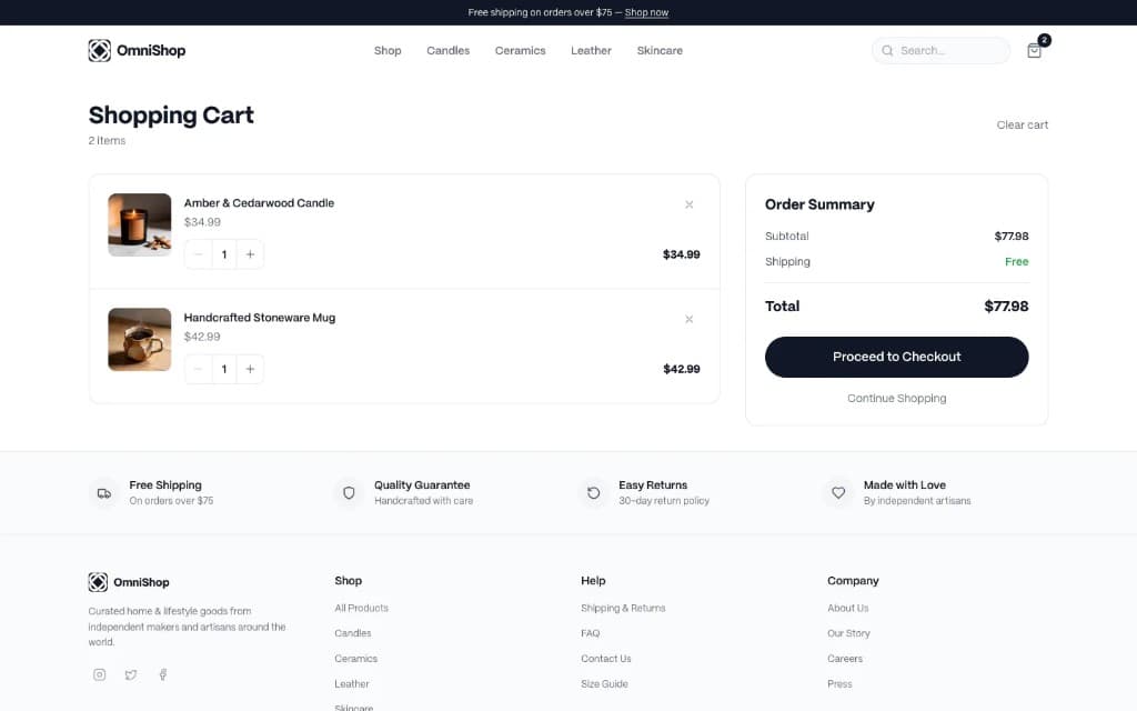 OmniShop cart – line items and order summary