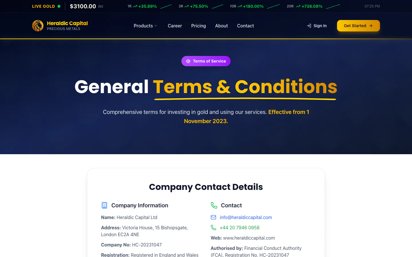 Heraldic Capital — Terms & Legal