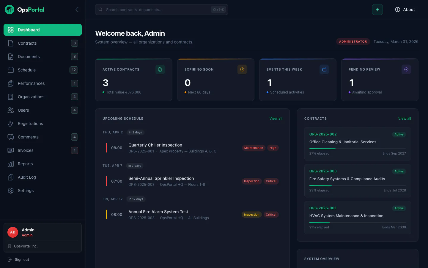 OpsPortal — Admin Dashboard