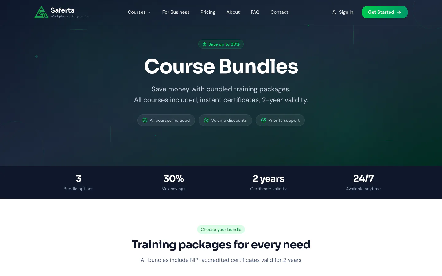 Course bundles — bundled training packages with volume discounts